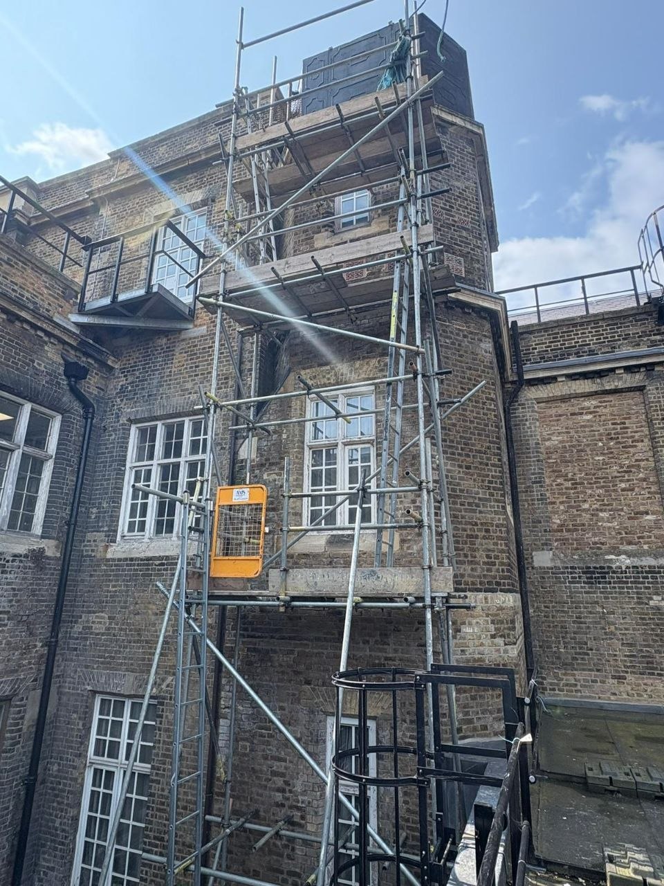 Commercial scaffold structure at a veterinary clinic frontage
