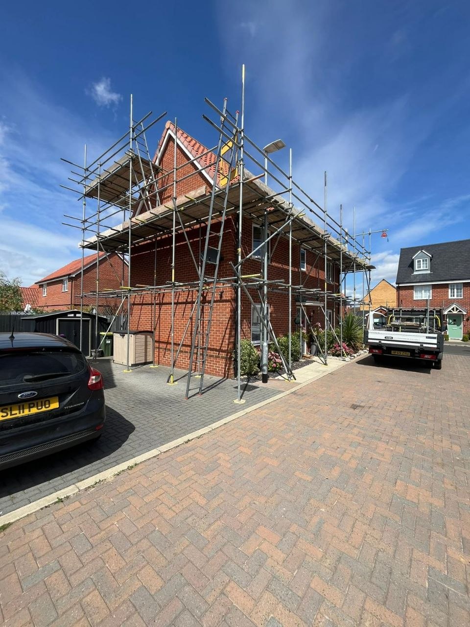 Street-level commercial scaffolding for shopfront building works
