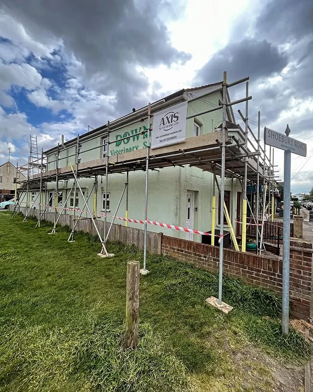 Commercial access scaffolding on retail unit in Canvey Island